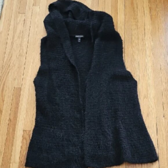 Brand new! Eileen Fisher Hooded Women's Black Sweater Vest Alpaca / Silk Large - Picture 1 of 6